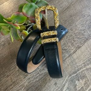 Brighton Black Leather Belt with Gold Buckle